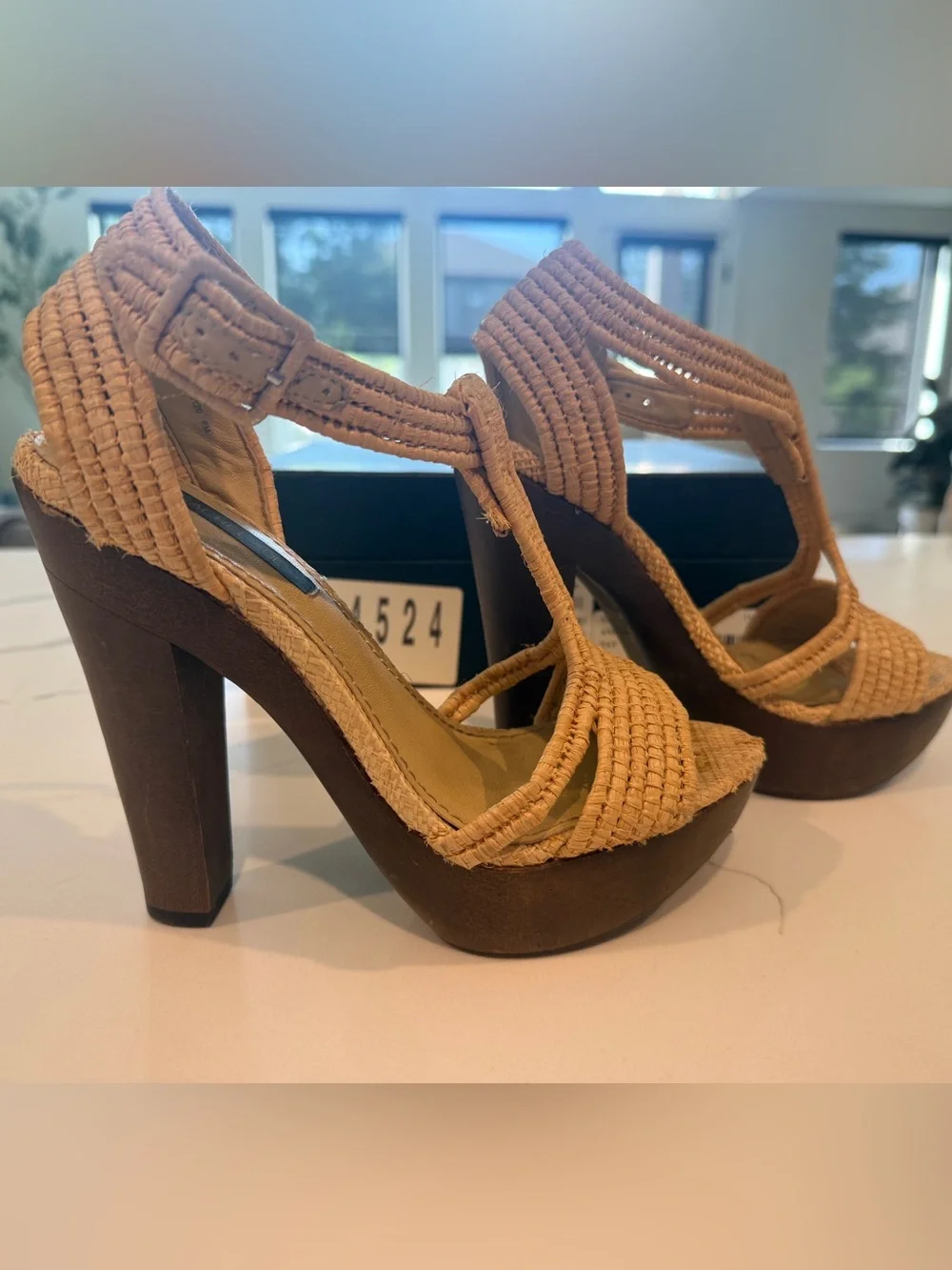 Rachel Zoe Tan Raffia T-Strap Platform Sandals